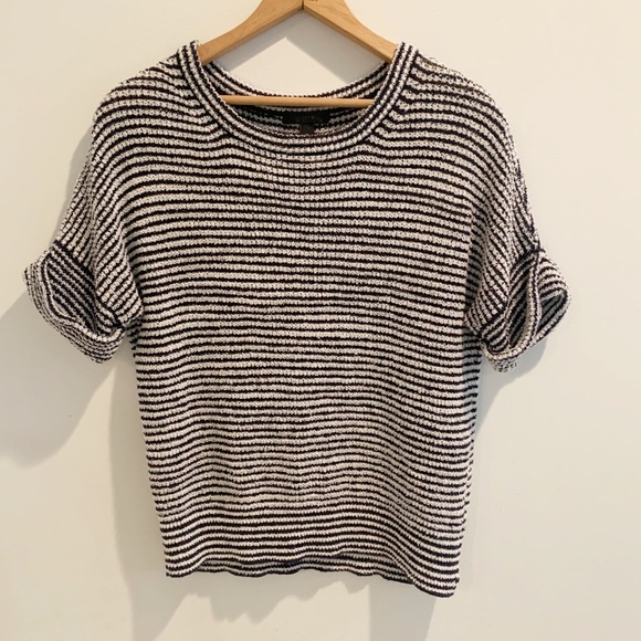 J. Crew Sweaters - EUC JCrew blue striped short sleeve sweater XS